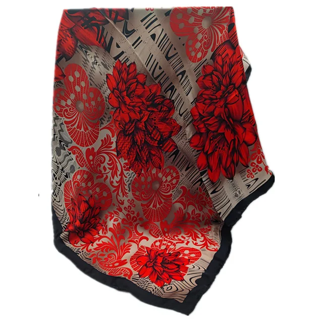 90*90cm Fashion Neck Scarfs Digital Printed Square Satin Silk Scarf Women