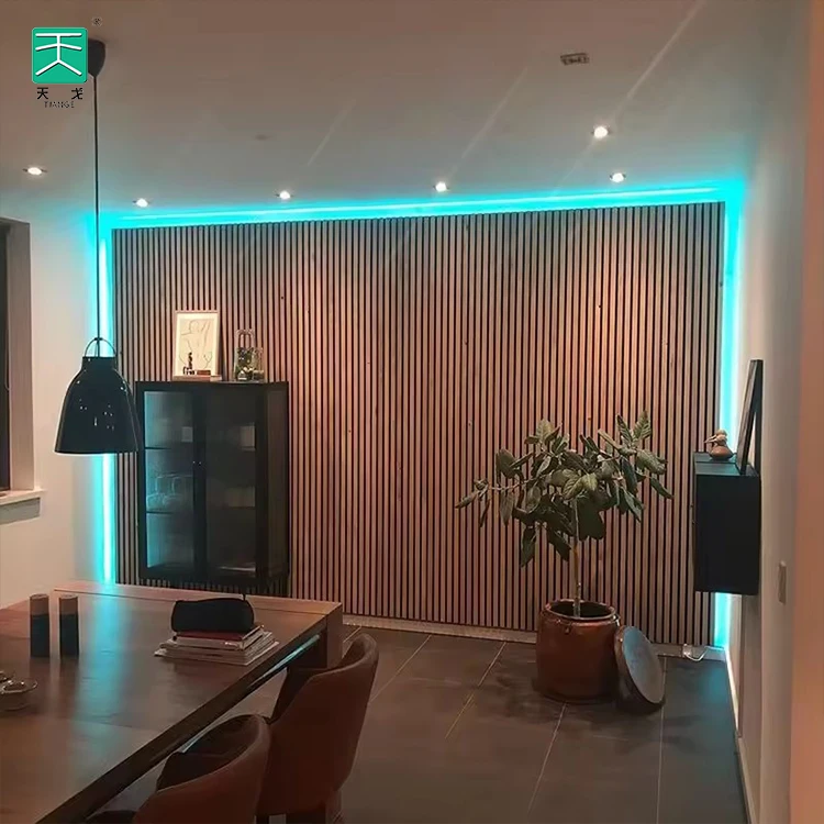 TianGe Theater Wall And Ceiling E1 Grade Flame Retardant Material Pet Wooden Slat Wall Acoustic Panel