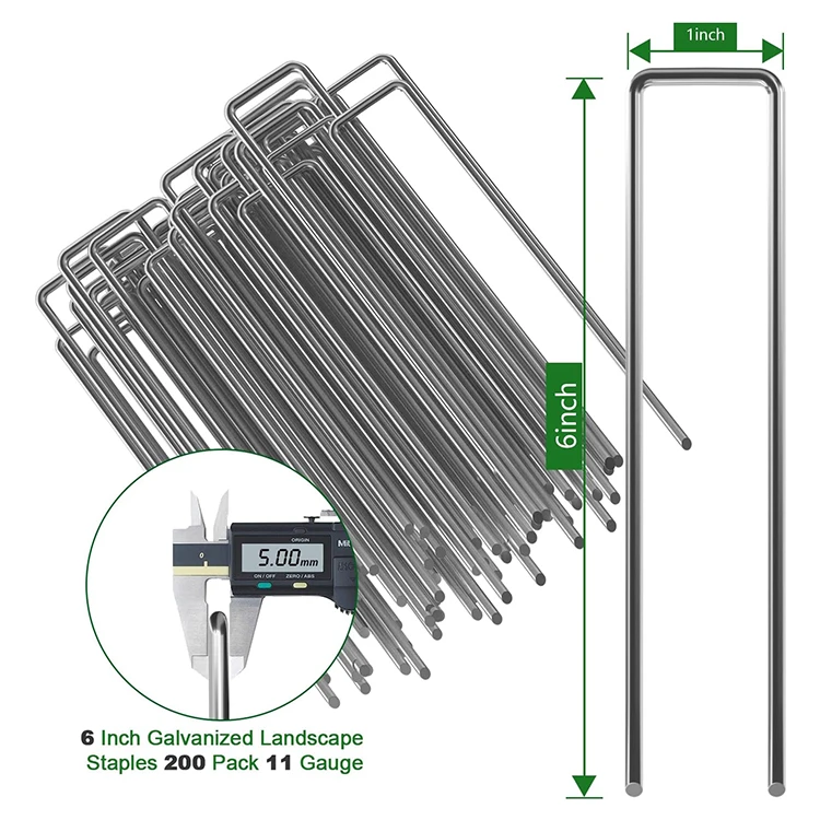 Eco friendly galvanized steel garden pegs 6inch 11 gauge u shaped staples landscape ground pins