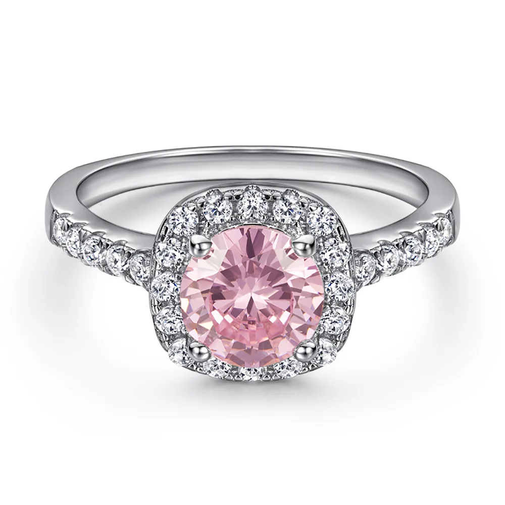 S925 Pure Silver Zircon Powder Jewelry Set for Parties and Engagements Includes Earring Necklace Ring