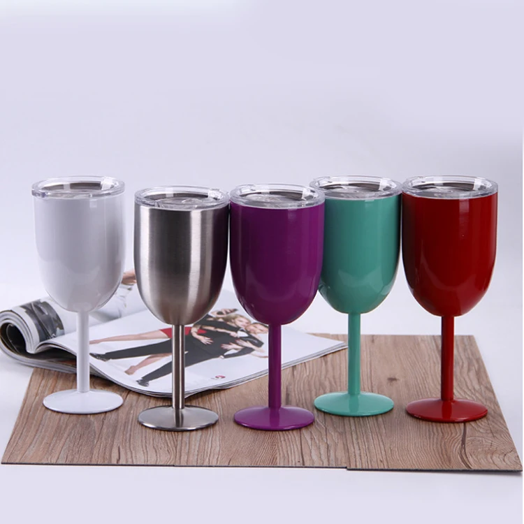 Wholesale Eco-Friendly Food Grade Drinking Goblets Portable Insulated 304 Stainless Steel Wine Glasses With Lid