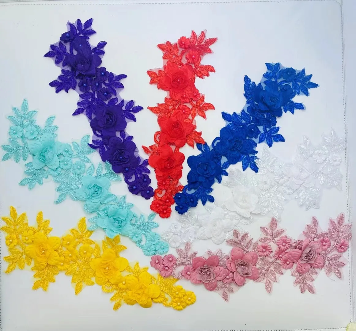 Beautiful  Applique Beaded Lace Flower   Designed Pair Applique