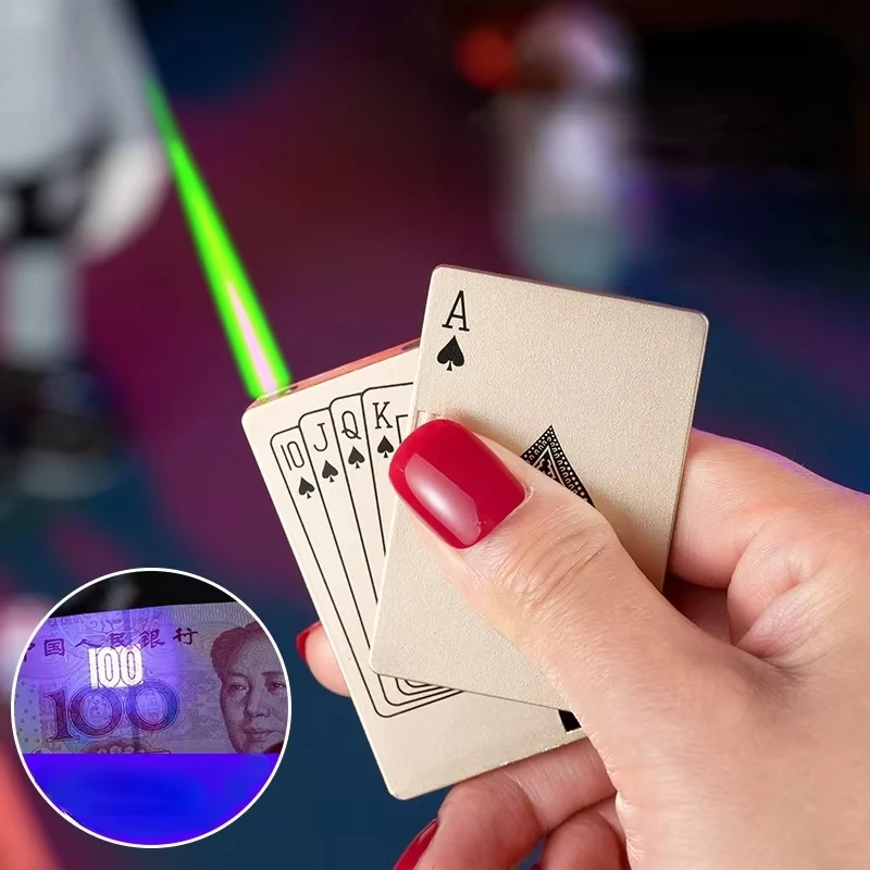 Creative Playing Cards Ace of Spades Lighter Butane Windproof Straight Metal Lighter Metal Fun Toy for Men Smoking Accessories