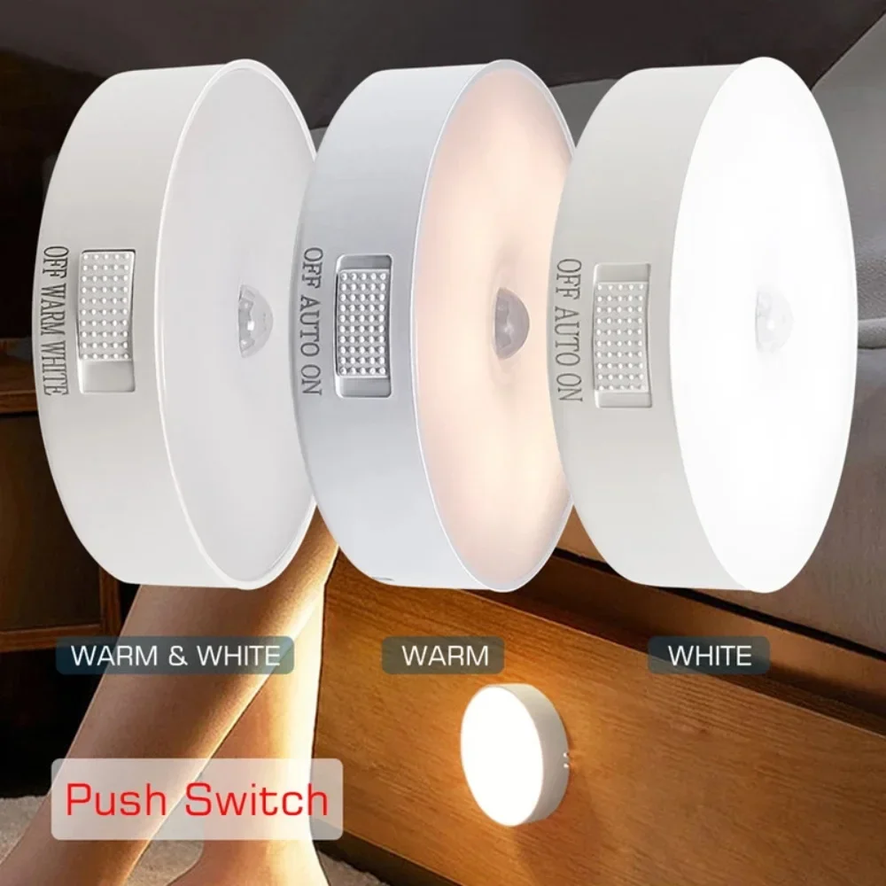 Auto-On LED Night Lamp with Motion Detector USB Powered Modern round Crystal Glass Body PVC Shade Sensor Control Bedroom Kitchen