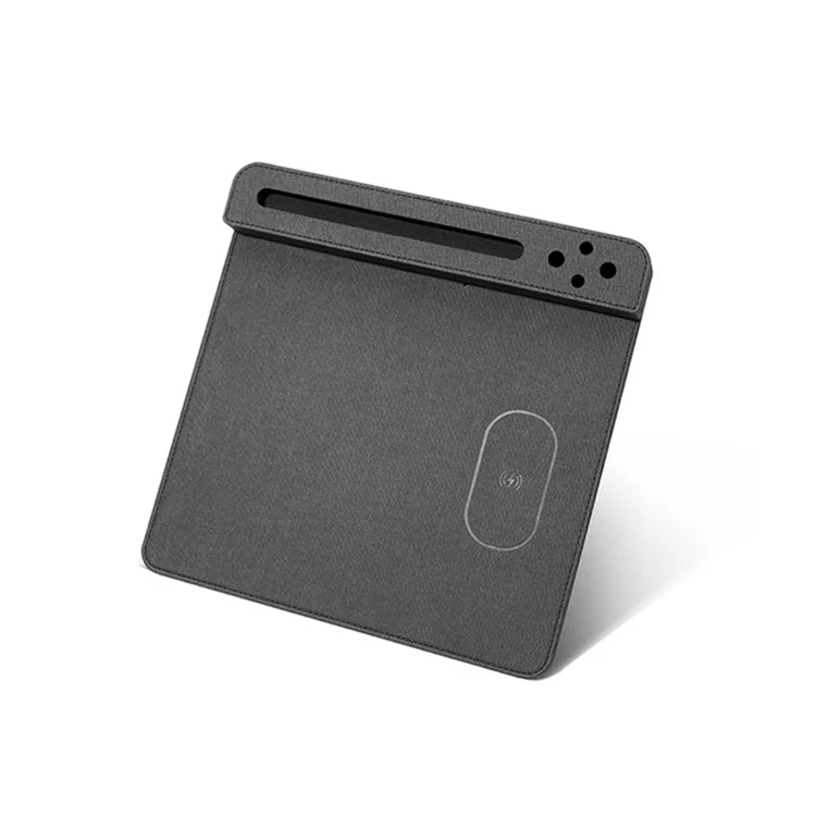 Factory wholesale custom logo anti skid phone QI wireless charging pu leather mouse pad with pen holder