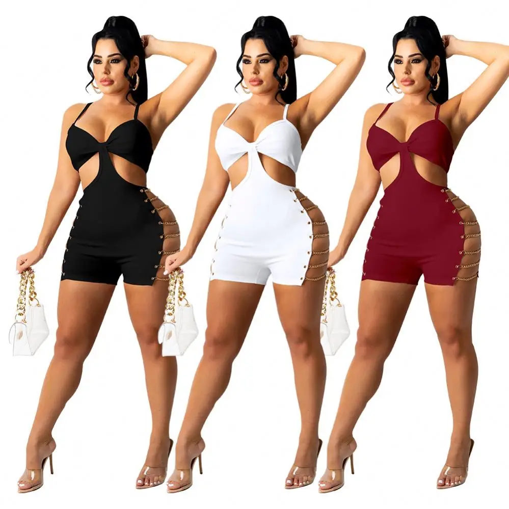 Women Summer 2022 Top Selling Chain Slip Hollow Out Bare Thigh Sexy Club Dresses
