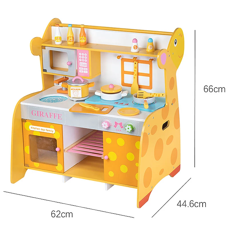 2022 New Design Creative Simulation Deer Style Wooden Play Kitchen Set with Cookware, Interesting Gift for Children