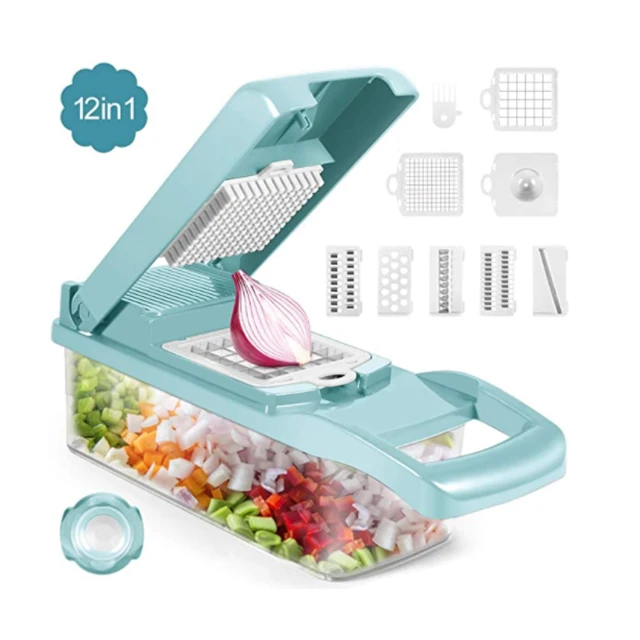 
12 in 1 Vegetable Slicer Potato Onion Chopper Veggie Chopper Dicer with Container (White) 