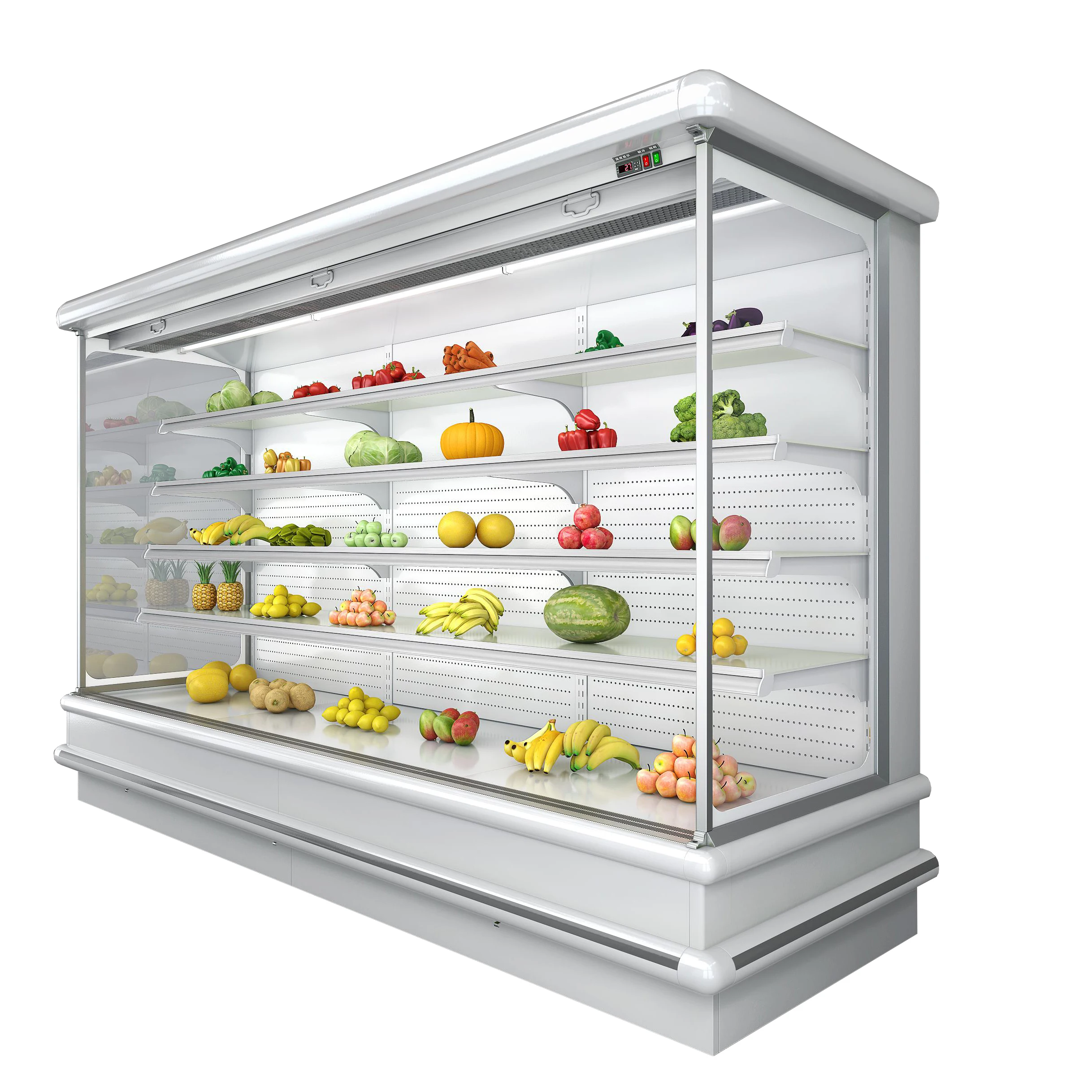 Supermarket Front Open Refrigerator Low Noise Vegetable And Fruit Multideck Display