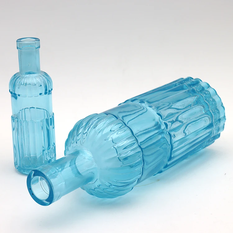 Glass liquor blue bottle empty liquor glass bottle round liquor  glass bottle