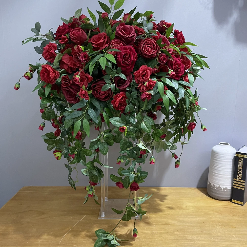 Wholesale Wedding Silk Red Rose Floral Table Centerpieces Artificial Large Flower Ball For Event Party Decoration