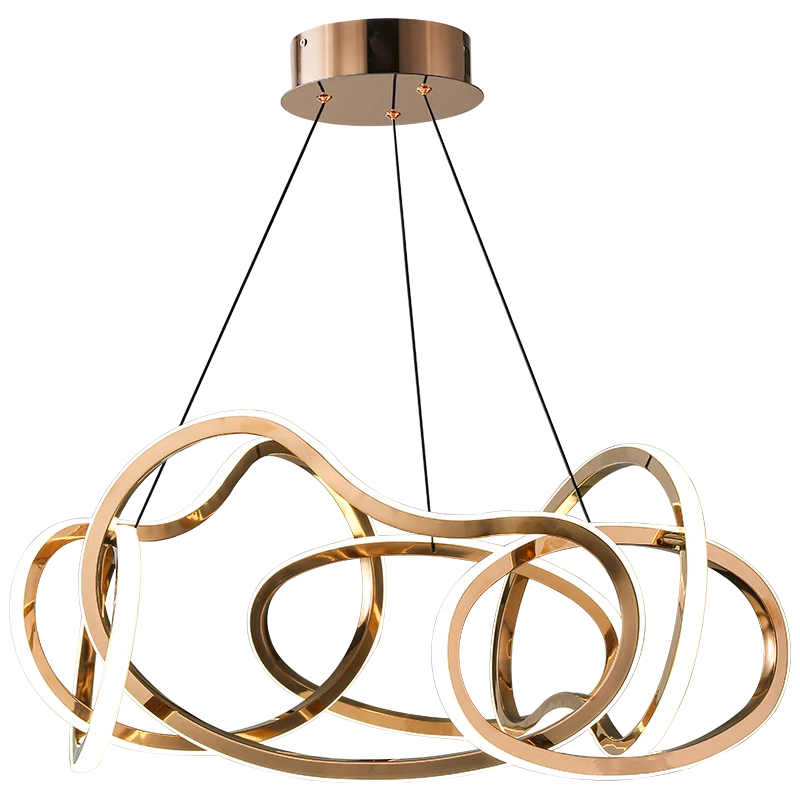 HITECDAD luxury stainless steel round chandelier irregular hollow circle chandelier simple personality inside and outside  light