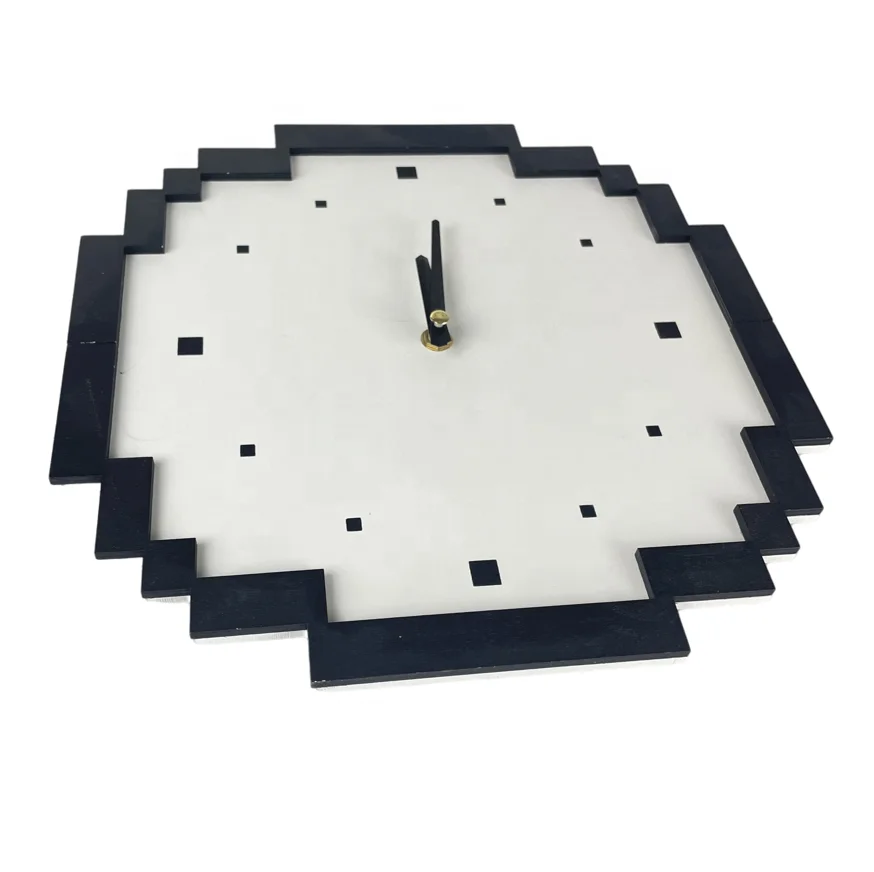 Cartoon Wall Clock Kids Clock Battery Operated Rustic Farmhouse Wooden cloud Pixel block  Decor Art Wood Base Clock