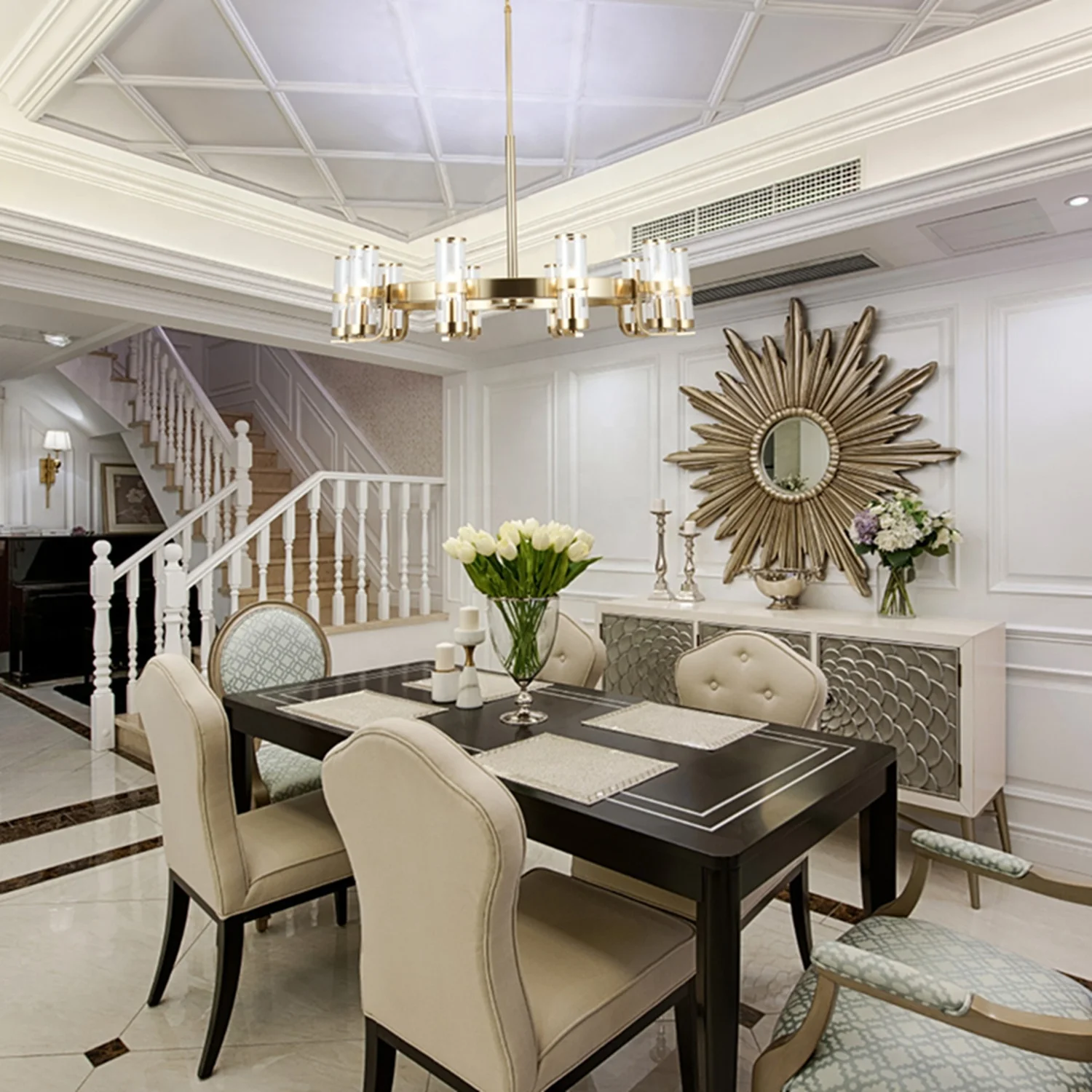 Wholesale Restoration Brass Modern Nordic Indoor hardware Ceiling Pendant Restaurant Light Black glass Chandelier