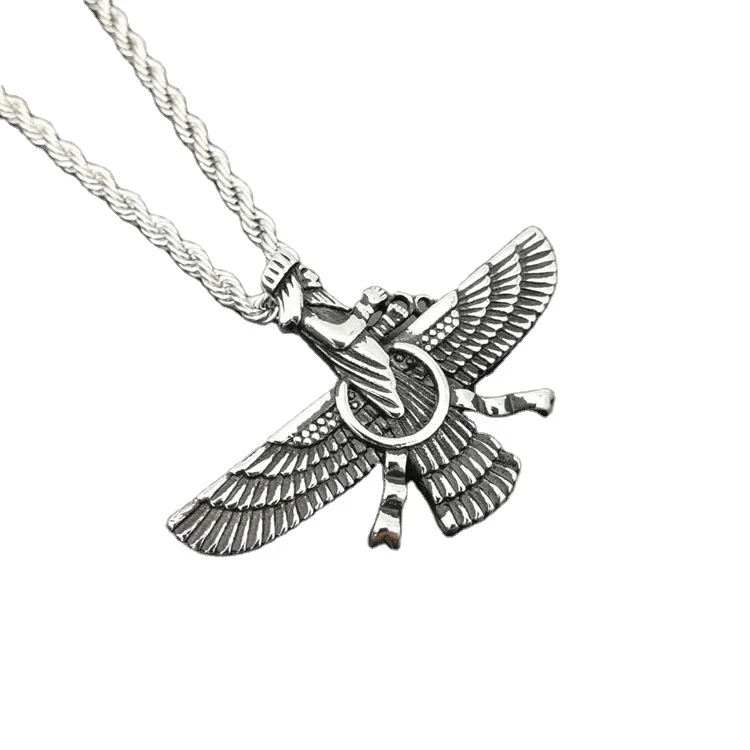 Hot Design Exotic Persian Retro Accessories 316Stainless Steel Smear Made Old Zoroastrianism Ring Vulcan Pendant For Men Jewelry