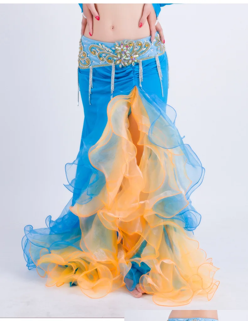 New ruffle Oriental belly dance sexy split mermaid tail Performance long skirt