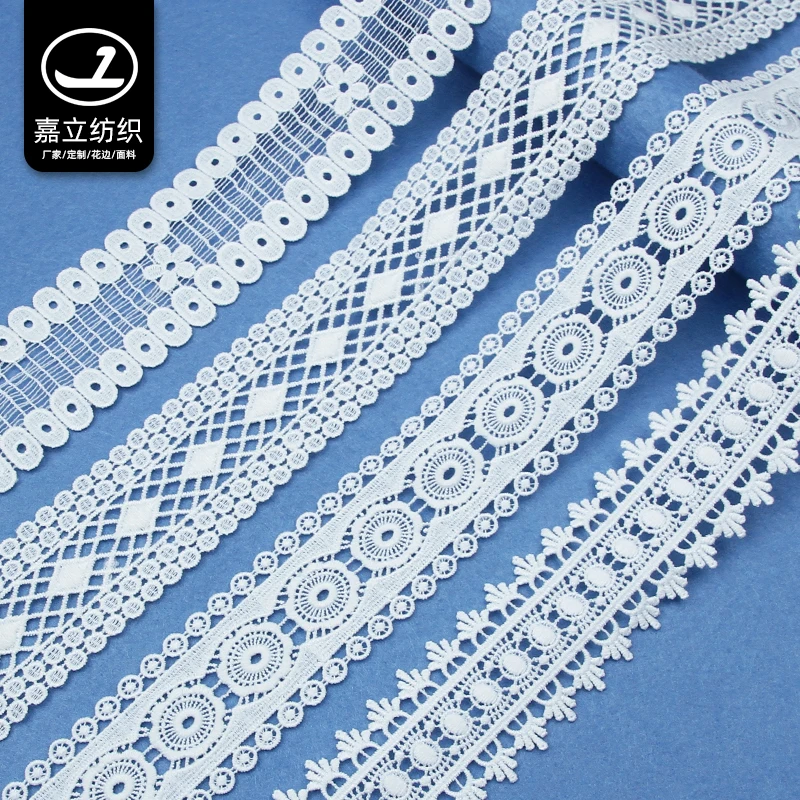 Clothing Accessories Manufacturers Wholesale Decorative Lace Webbing Polyester White Embroidery Fabric 100% Polyester