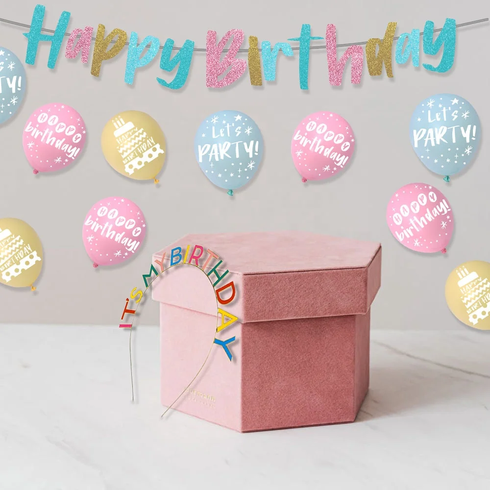Wholesale Colorful Birthday Balloons Sash Tiara Glitter Banner Happy Decoration