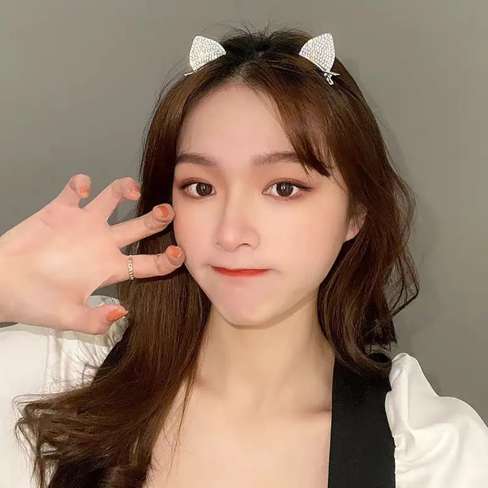 New Style Shiny Zircon Embellished Cat Ears Hairpin Cute Temperament Ladies Hair Accessories Wholesale Gift Ideas