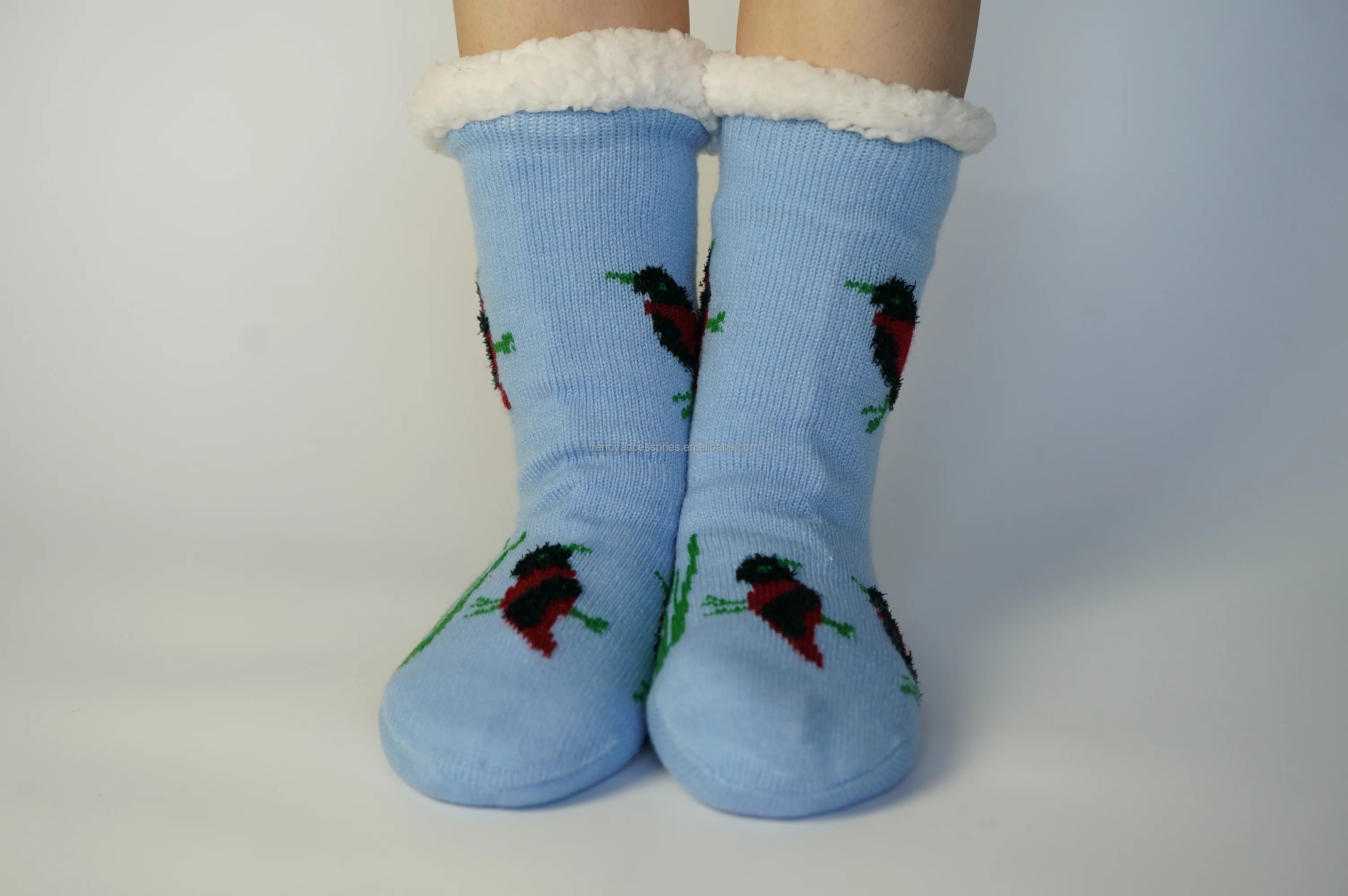Customized Soft Cozy Winter Fleece With Grippers Women Slipper Socks Floor Sock