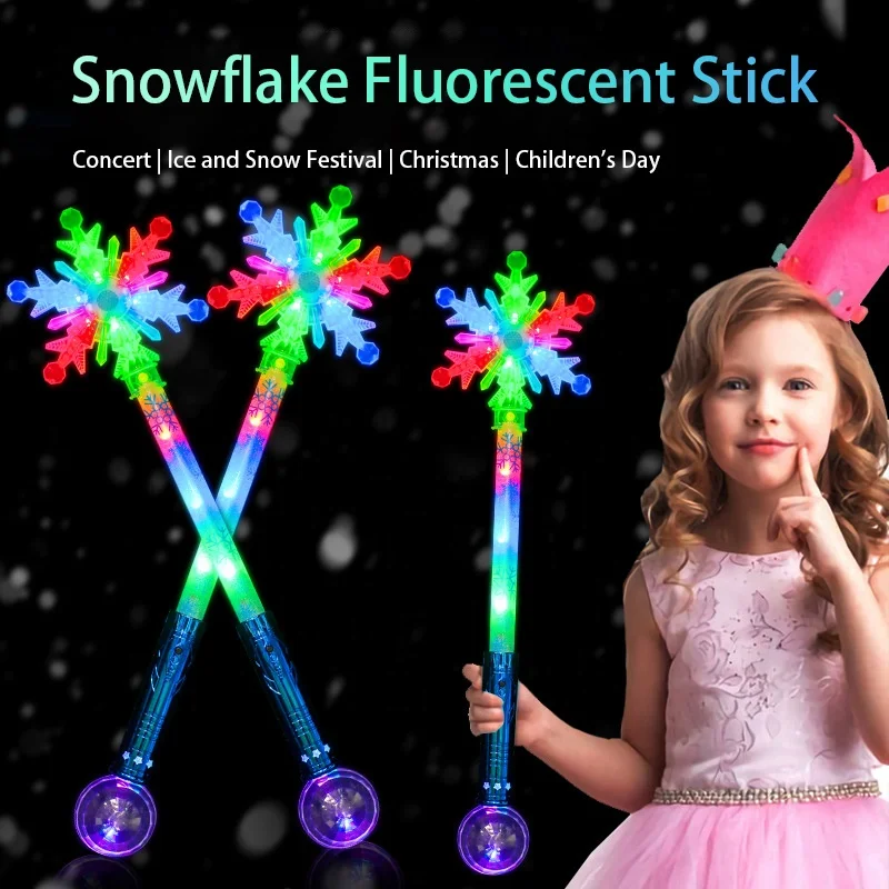 Ice Snow Magic Glowing Stick Lucky Princess Snowflake Glowing Stick Toy Elsa Birthday Gift Sparkling Fairy Stick