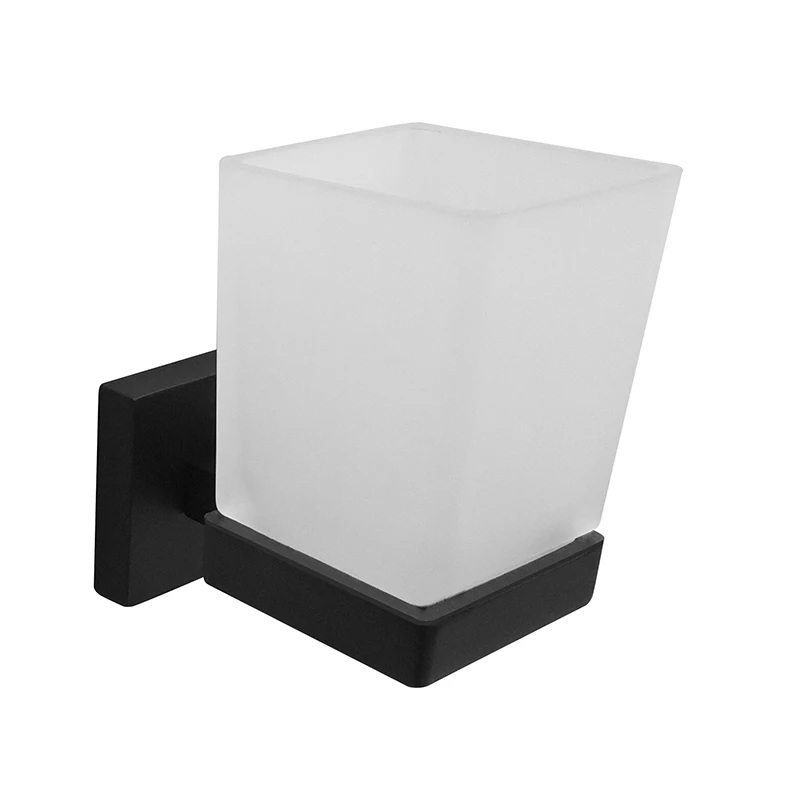 KAIIY Matt Black Wall Mounted Bathroom Accessories Home Decoration Glass Tumbler Holder Bathroom Cup Holder Tumbler