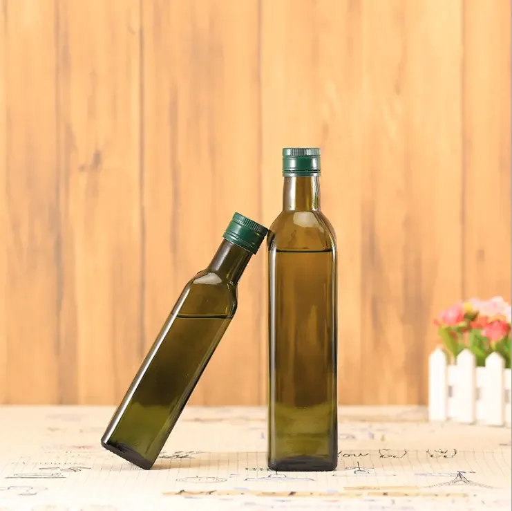 Wholesale Dark Green Square 250ml 500ml 750ml 1000ml Glass Olive Oil Cooking Bottles with Aluminum Lid