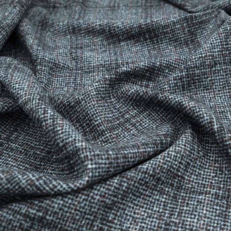 
Small MOQ 40% wool 50% polyester blend circle yarn dyed checked wool plaid tweed sheep woollen fabric 