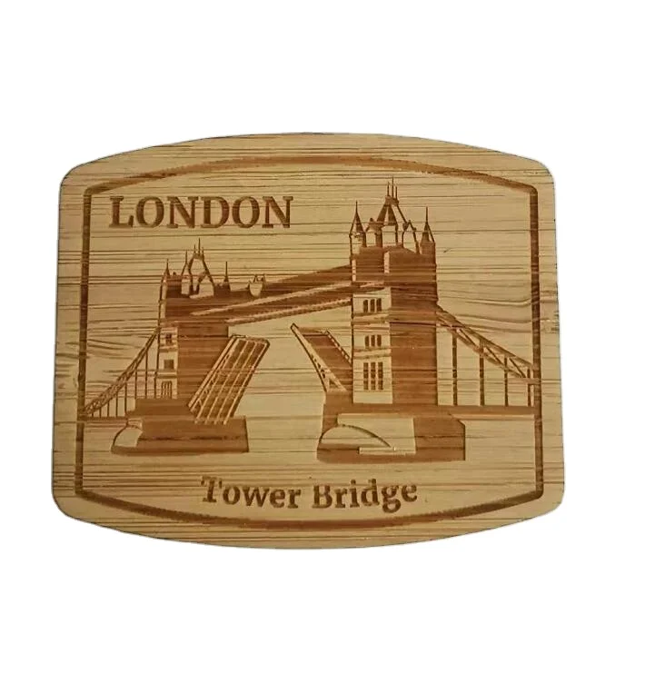 Customized creative Bamboo wood laser engraved USA landmark building souvenir fridge magnet