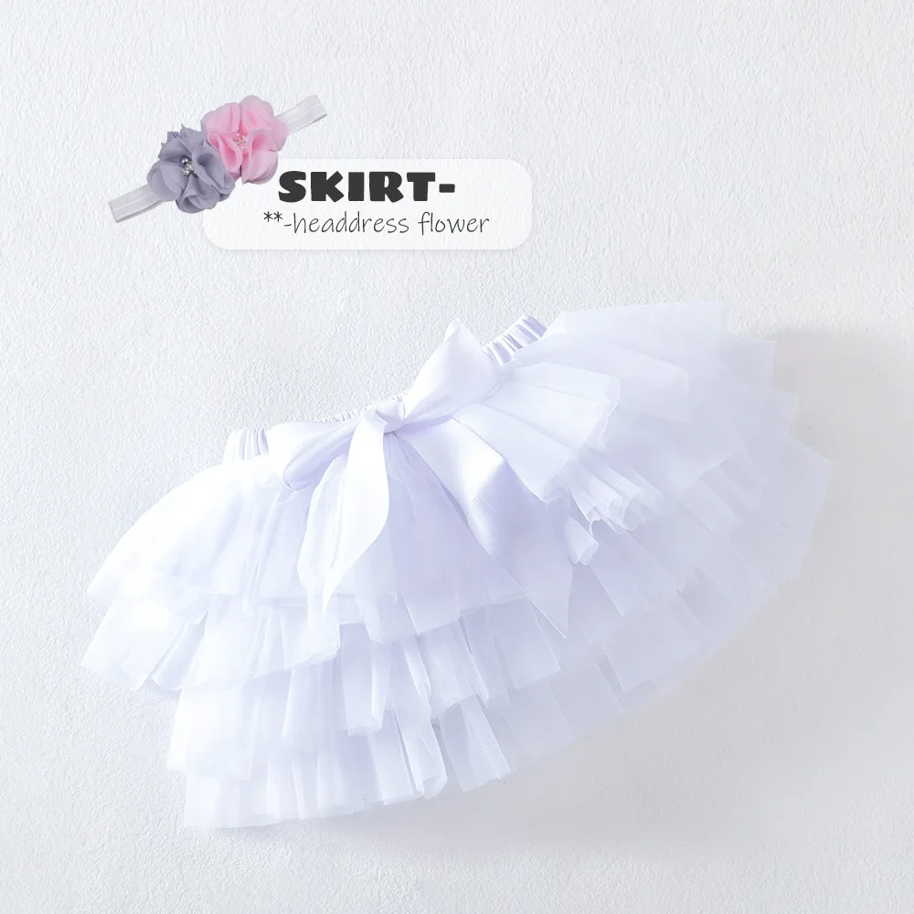 Newborn Infant Outfits 2pcs Baby Girl Tulle Tutu Skirt Chiffon Ruffle Diaper Cover Baby Bloomers And Flower Headband Set