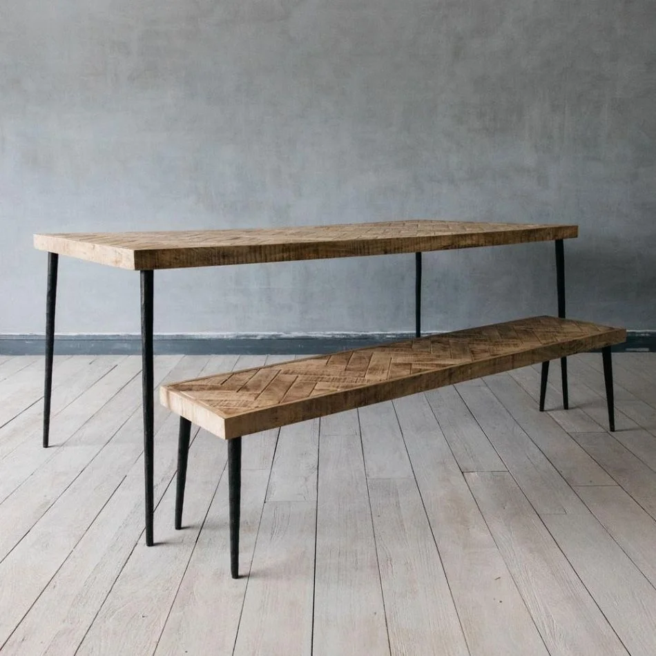 
Industrial Dining Bench Indian Antique Rustic Mango Ara Parquetry Design Dining Bench Jodhpur Vintage Solid Wood Dining Bench 