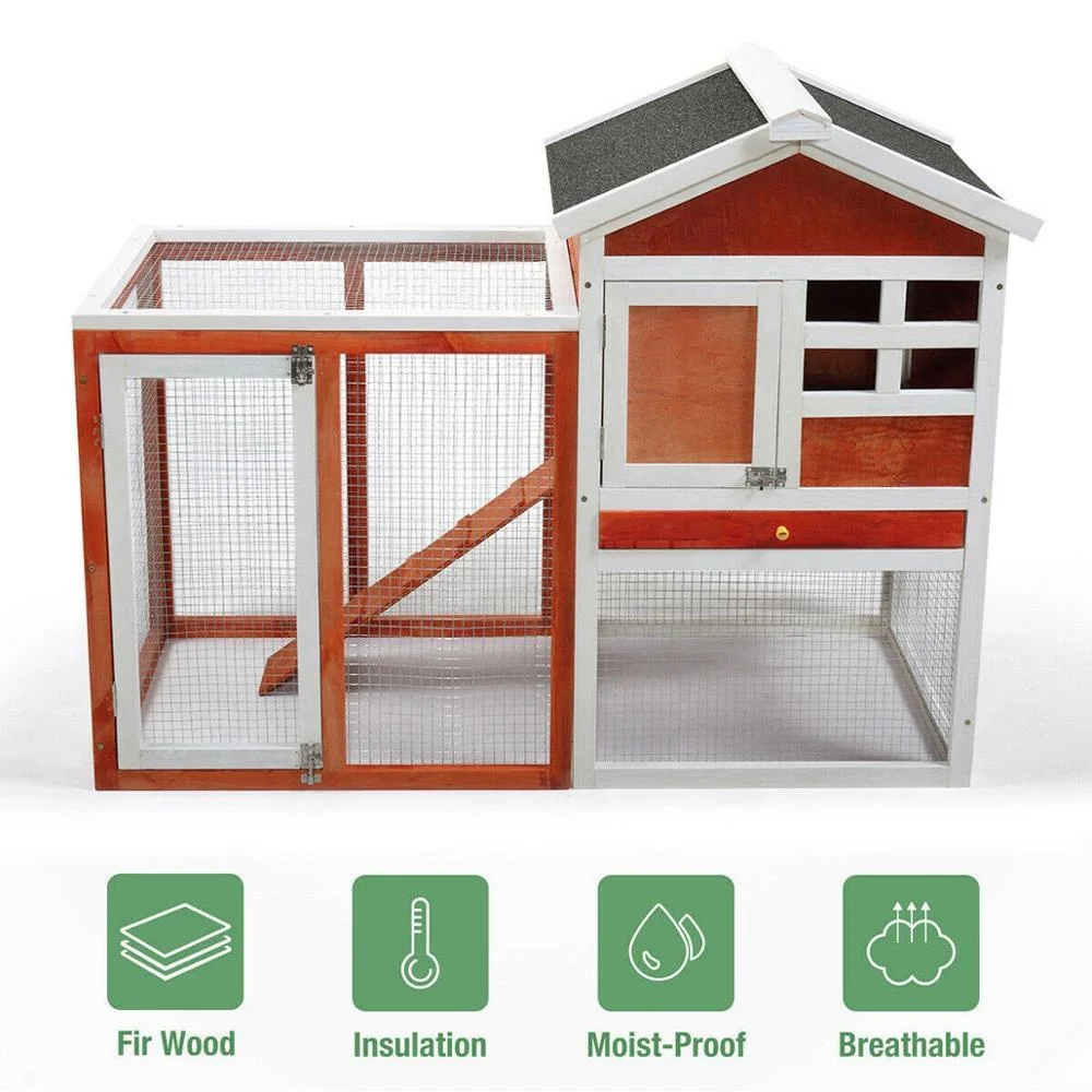 Large Outdoor Double Space Deck Portable Wooden Chicken Coop With Stairs