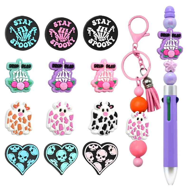 High Quality Wholesales Fashion Colorful Halloween Ghost Pvc Focal Beads For Pen Jewelry Diy Making