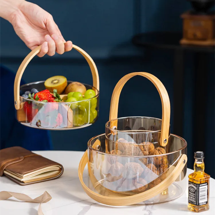 Glass fruit plate home living room happy ice bucket portable basket snacks dried fruit transparent fruit plate salad bowl