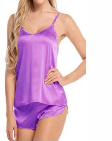 
Sleepwear Womens Sexy Lingerie Satin Pajamas Cami Shorts Set Nightwear 