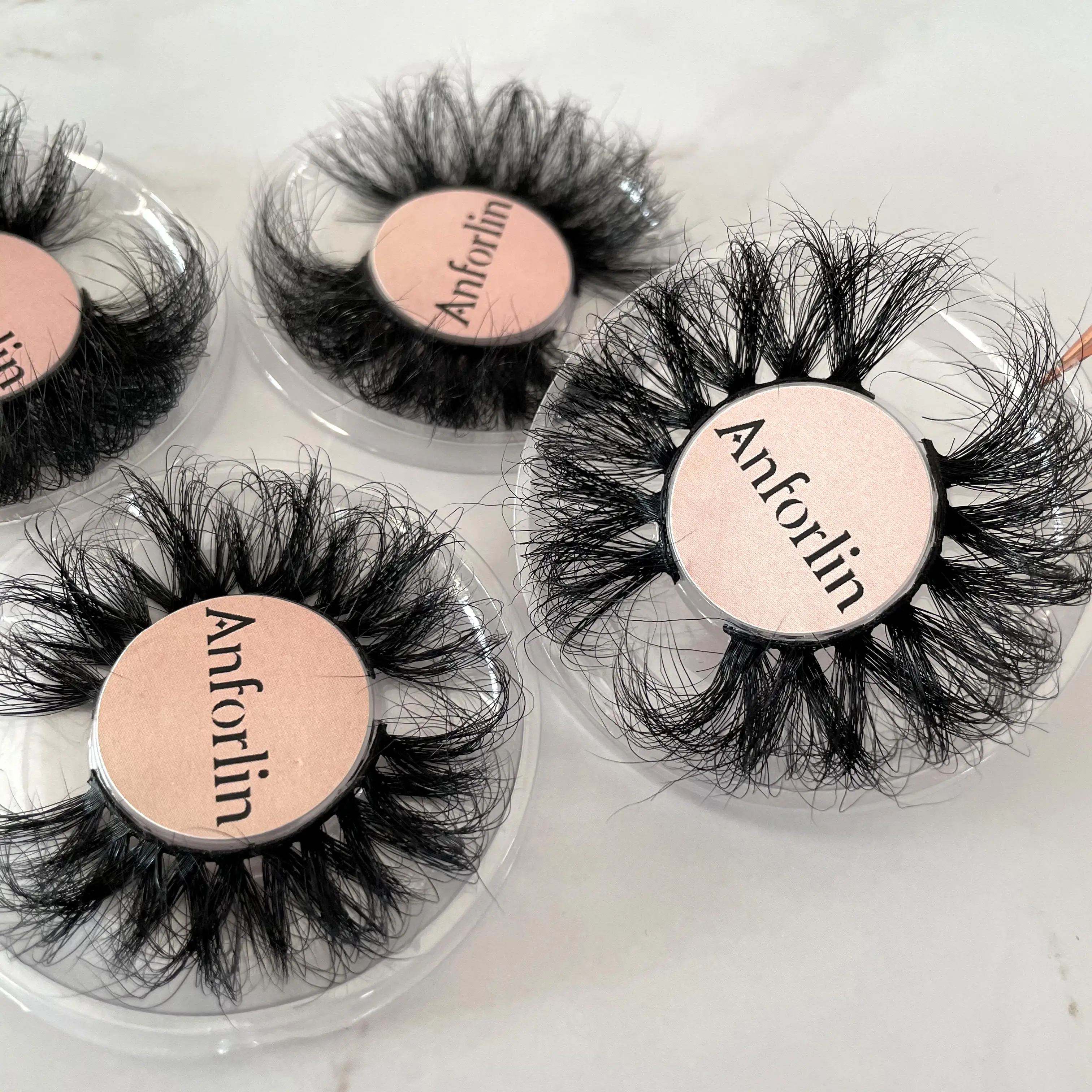 Custom lashbox packaging wholesale natural clear band fluffy false 20mm mink eyelash 3d full strip mink lashes vendors