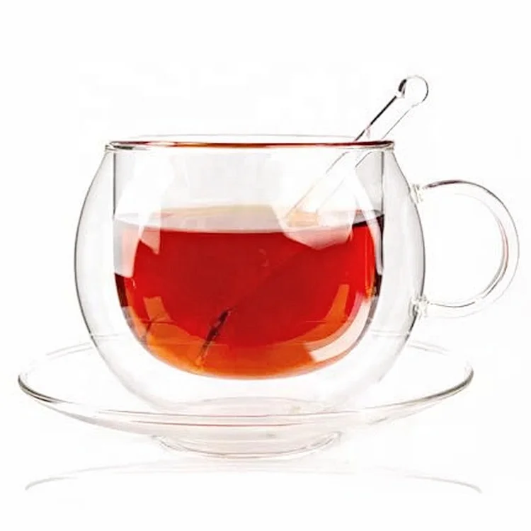 
Wholesale Clear Double Wall Borosilicate Glass Coffee Cup with Glass Spoon and Saucer 