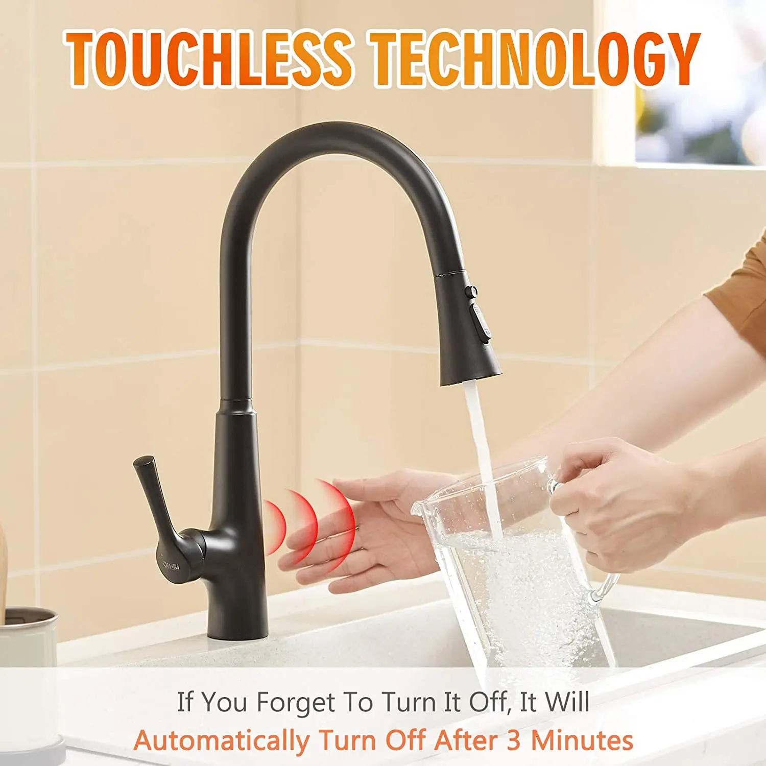 High quality black commercial pull down sprayer touch sensor mixer tap kitchen faucet for sink