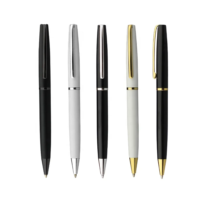 Promotional gift pen set classic black glossy metal ball point pen roller pen with custom logo
