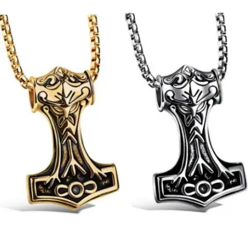 Vintage Stainless Steel Thor Hammer Necklace Norse Viking Battle Axe Amulet Necklace Jewelry Men Women