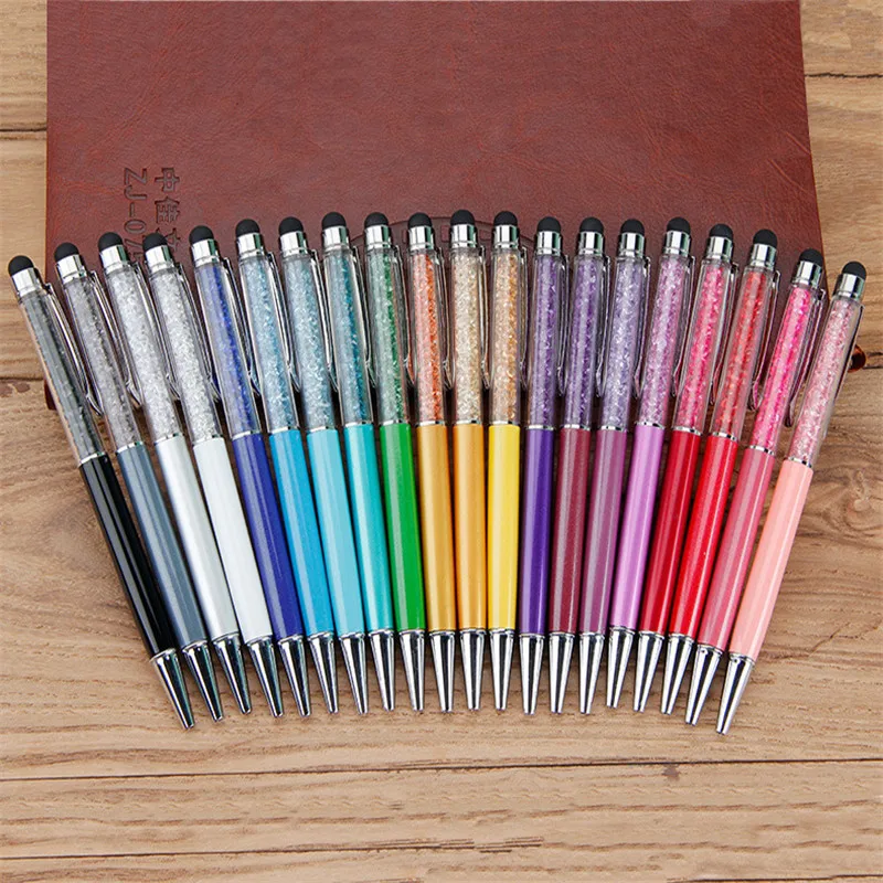 
Two Function Creative Stylus Writing Gem Filling Glowing Custom Crystal Gel Ballpoint Pen 