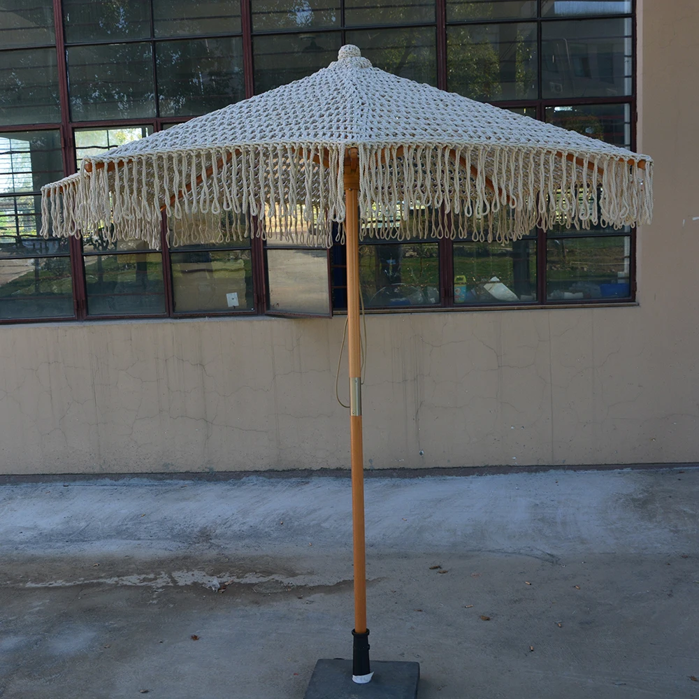 2024 Design Dia2.5m Outdoor Hawaiian Style Cotton Rope Hollowed Sea Sunshade Beach Umbrella Tassel Garden Patio Umbrella