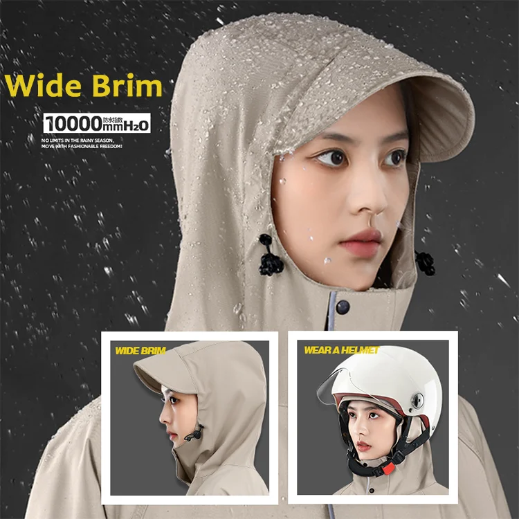 New Extended Loose Waterproof Adult Unisex Bike Electromobile Thickening Polyester Pongee Rain Poncho with Wide Hood Brim
