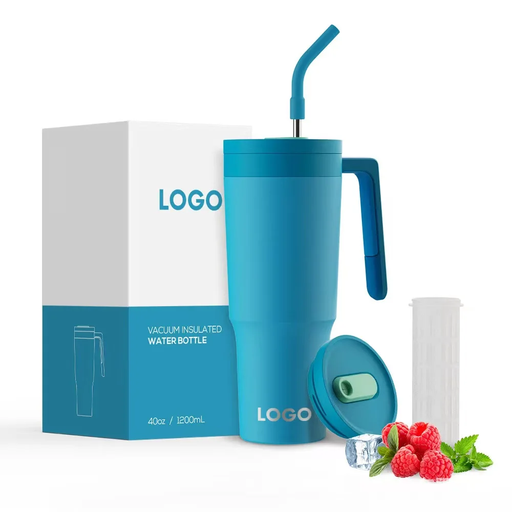 Eco Friendly 40oz Double Wall Stainless Steel Beer Tumbler Insulated Travel Mug Vacuum Coffee Cup With Straw Lid And Brush