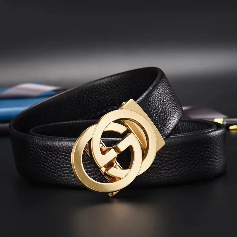 Adjustable g-buckle belt real leather belt automatic buckle customizable  fashion trend for men