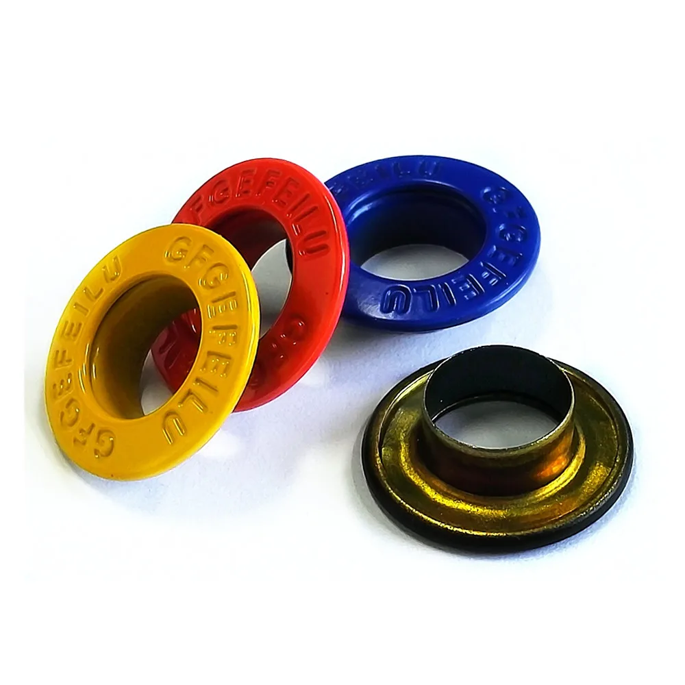 OEM 10mm carve engrave lettering print logo accessory iron alloy metal colorful black round eyelets rings for awning shoe
