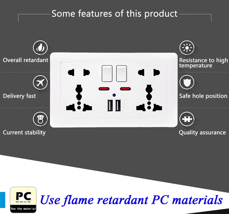 Smart Home Wall Multi 10pin Socket With Usb Port Universal Switched Usb Socket wall switch socket