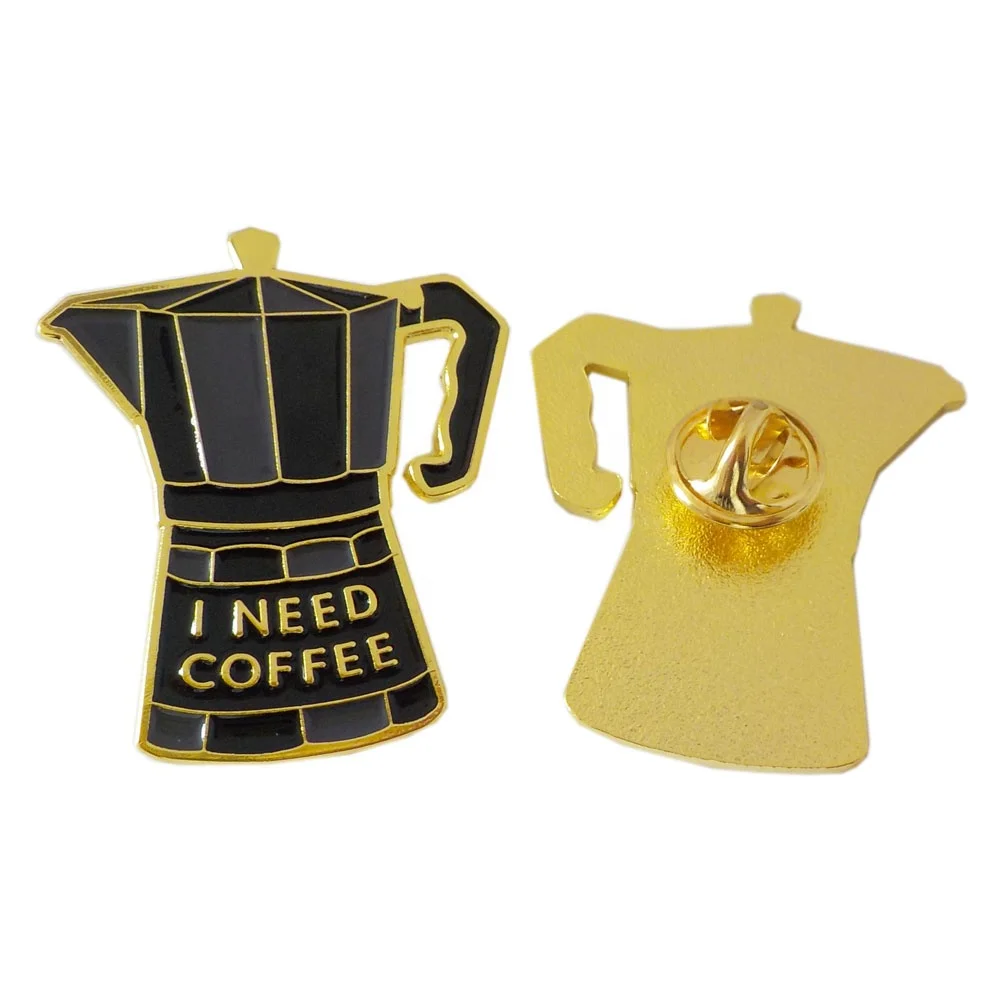 Custom make mini Coffee Cup coffee pots enamel gold Coffee Cup Pot Brooch Pin Badge