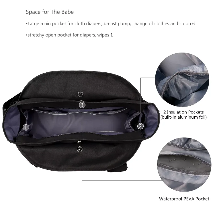 Customize Fabric Mommy Travel Tote Nappy Bag Waterproof Baby Diaper Bags For With Shoulder Strap