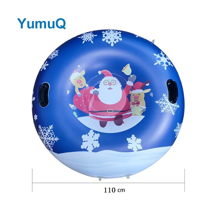 YumuQ Dia110cm Heavy Duty Plastic Vinyl Bottom Winter Dry Snow Tube inflatable Sled Winter Game Toys For Kids